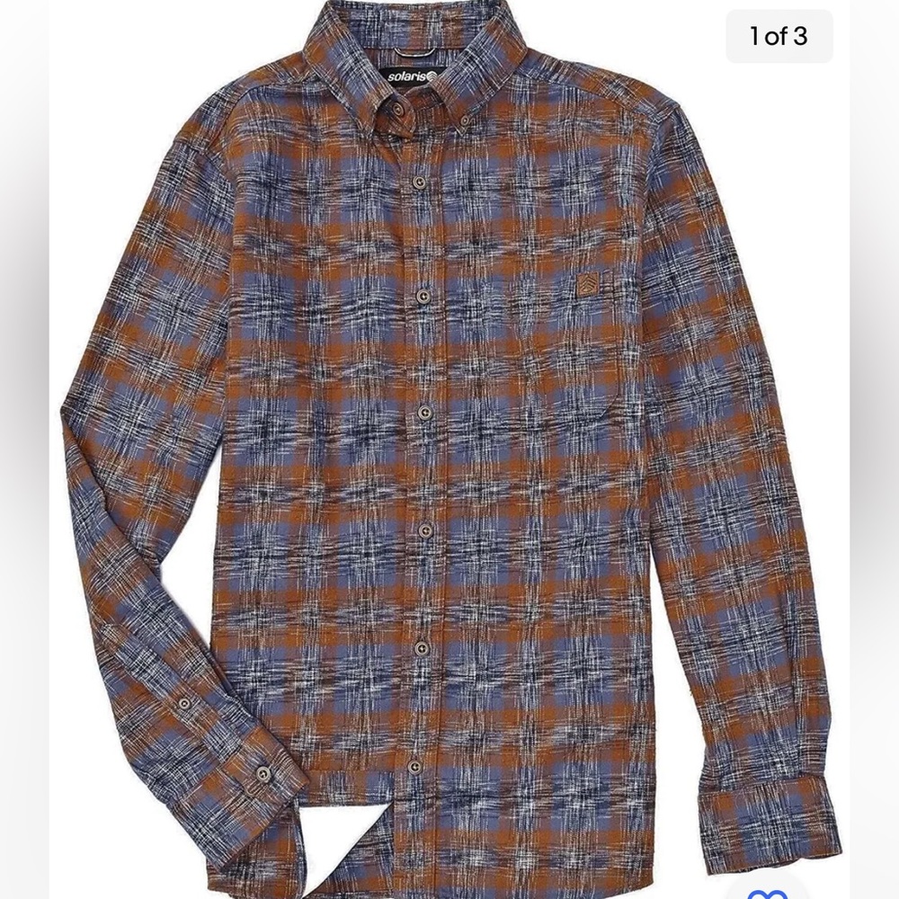 NWT Solaris Outdoors Men's Plaid Long Sleeve Pocket Button Down Shirt Space Dyed